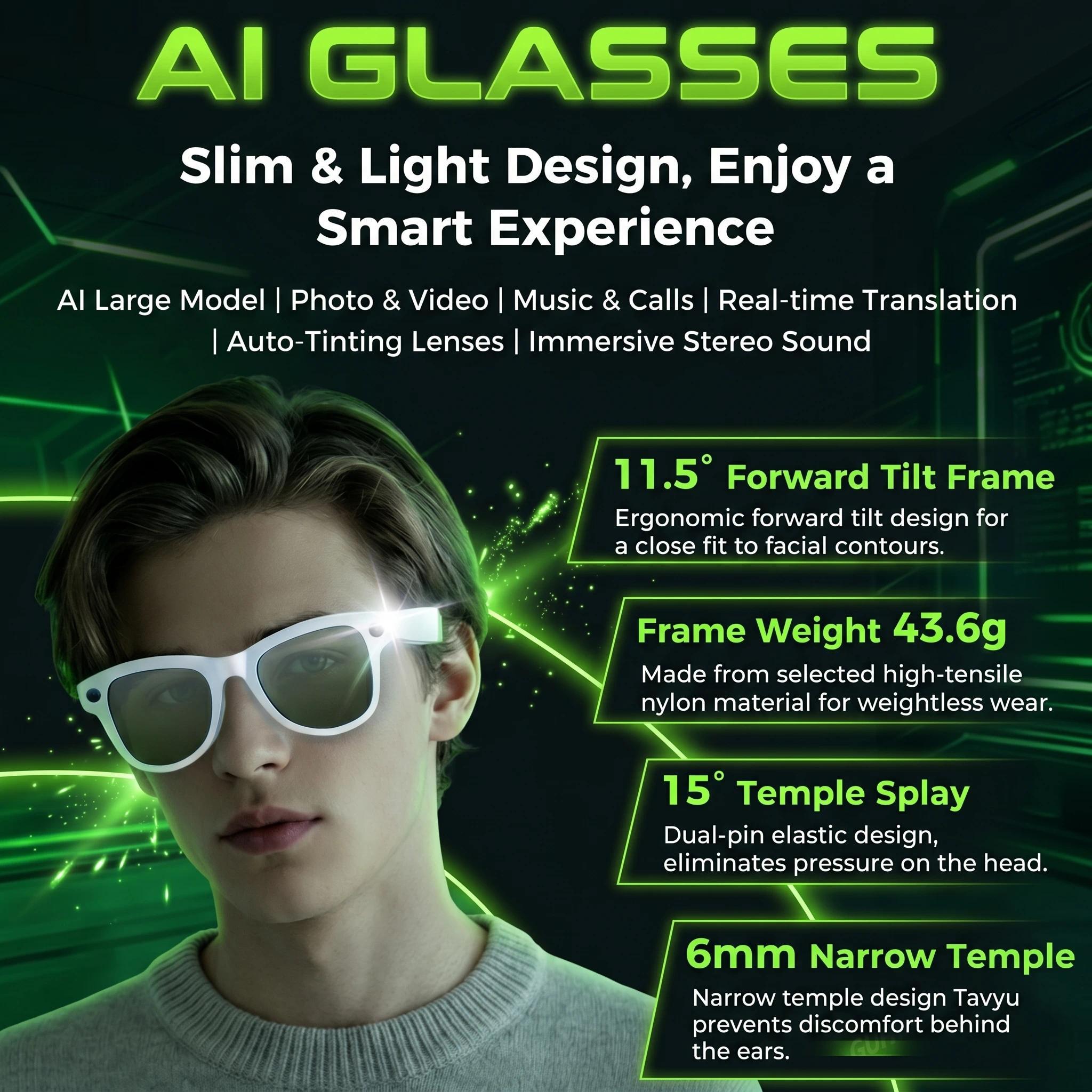 2026 AI Smart Glasses 1080P HD Camera Video Recorder Voice Translation Wireless Audio WiFi Sync Touch Eyewear for Travel Men Use - view 3