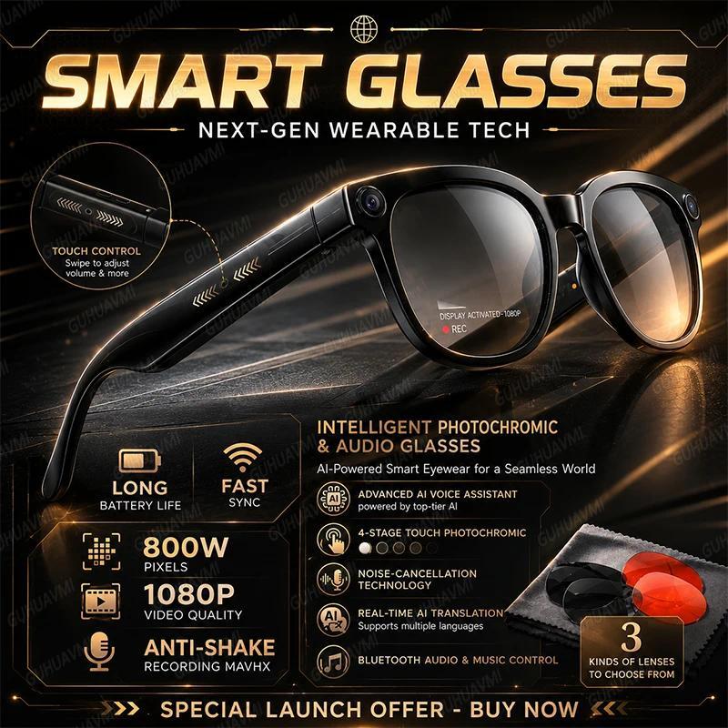 The Ultimate Guide to Choosing a Smart Glasses 2026New 800W Pixel 4K HD Camera Smart Glasses AI Translation ChatGPT Music Play Voice Dual Microphone BT Call Sunglass Men Woman