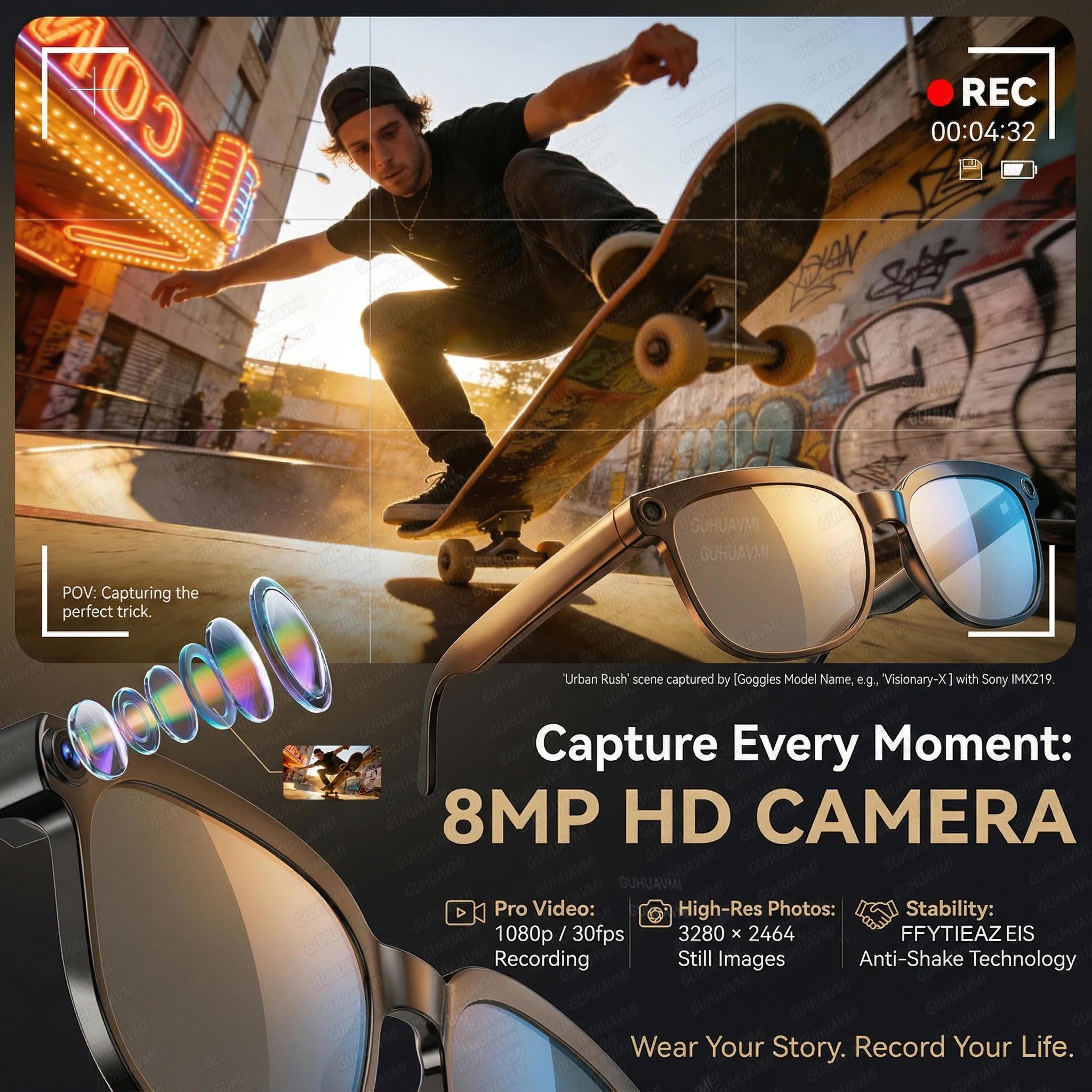 2026New 800W Pixel 4K HD Camera Smart Glasses AI Translation ChatGPT Music Play Voice Dual Microphone BT Call Sunglass Men Woman - view 3