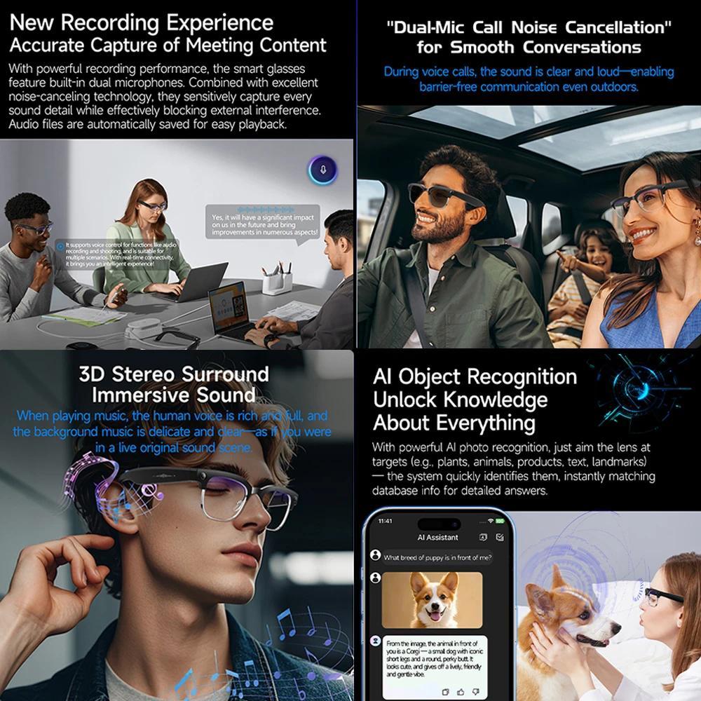2026New AI Smart Glasses 800W Pixel Camera Various Language Translation Video Music BT Call Business 4K Color Change Glasses Men - view 7