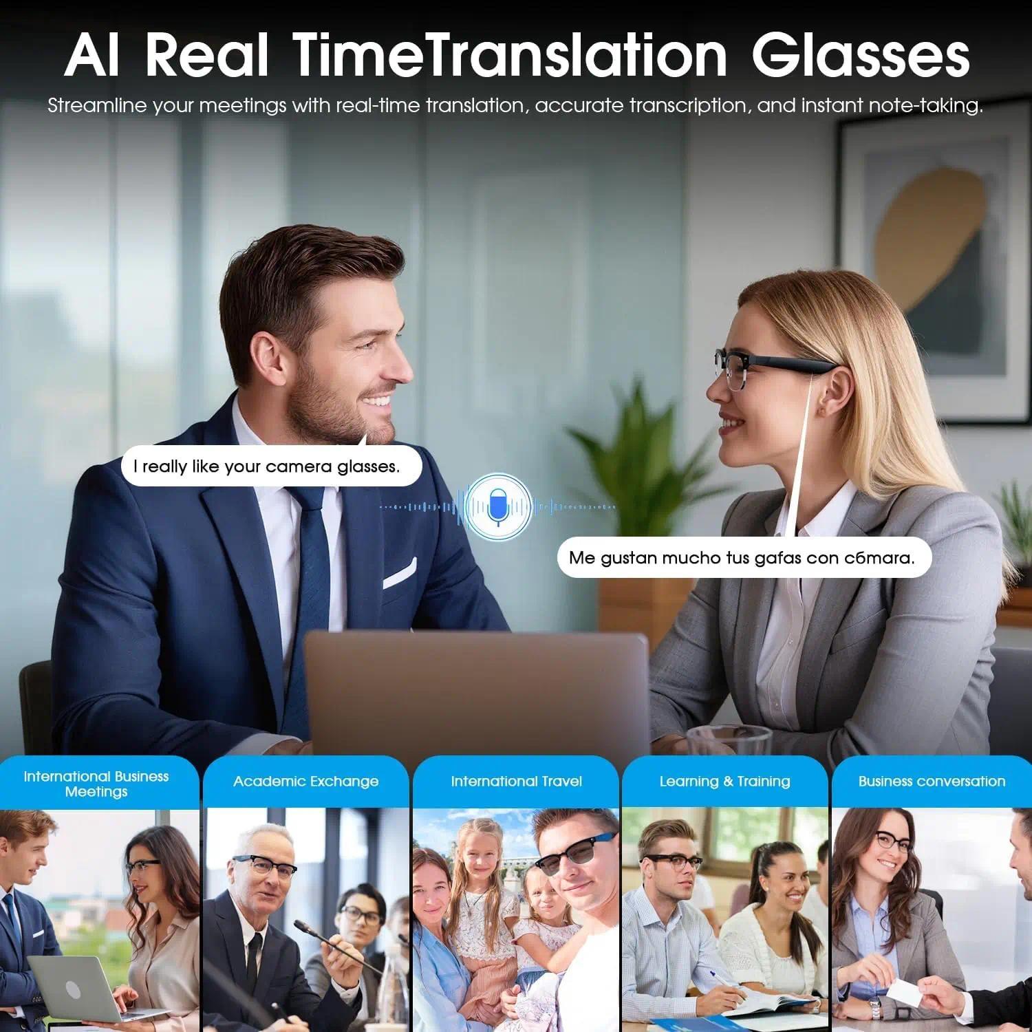 New Upgrade 800W Pixel Smart Glasses With Camera Video Recording AI Photo Recognition Call Language Translation Voice Sunglasses - view 7