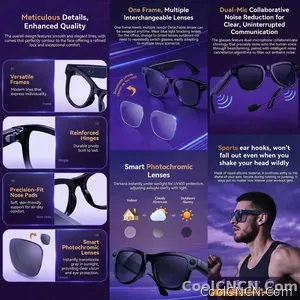 2026 New AI Video Glasses 1080P HD Camera Recorder Bluetooth Audio Voice Control Touch WiFi Sync Smart Glasses for Travel Use HD - view 7