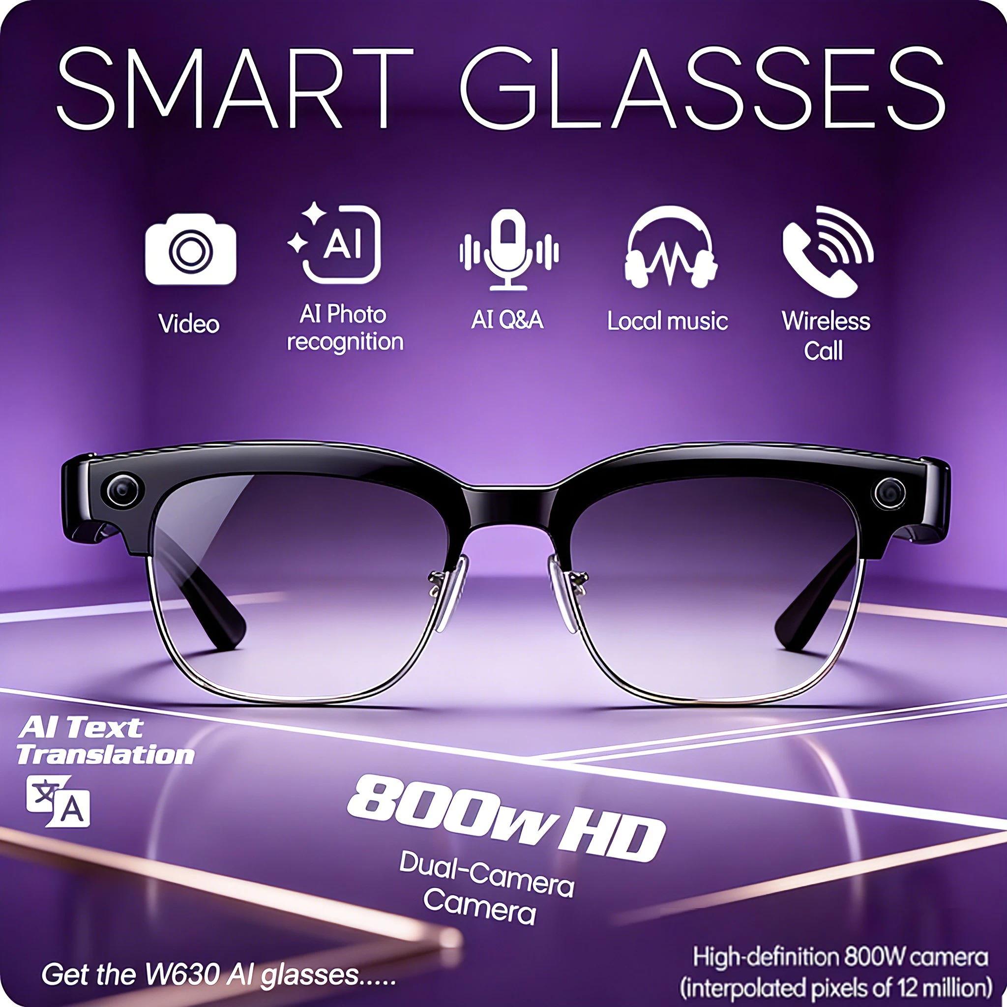 2026 New 8K HD AI Smart Glasses Men with Chat GPT 800MP Camera Bluetooth Call AI Translation Voice Assistant Control Unisex Sung