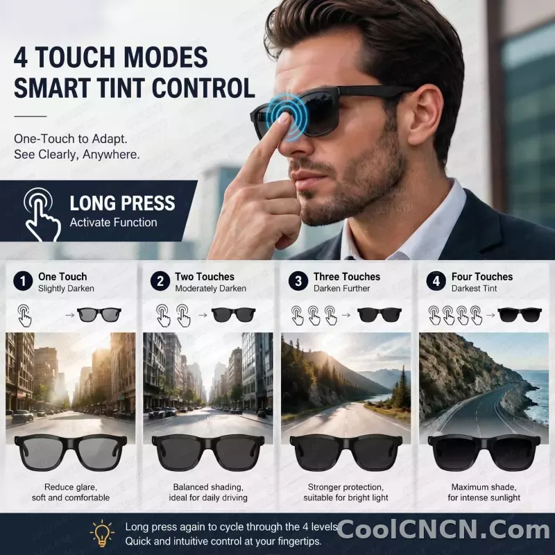 2026 New Touch Color Change Smart Glasses 100+Translation Voice Wake-Up Dual Mic Noise Reduction Bluetooth Music Audio Sunglasse - detail