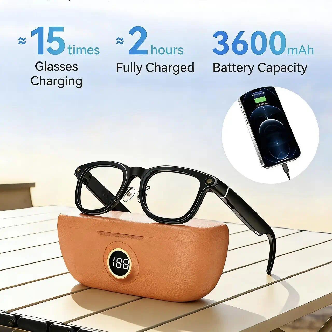 AI Smart Audio image Glasses, 3600mAh Charging Case, Hands-Free Call, Open-Ear Headphones, for Driving, Running, Daily Use