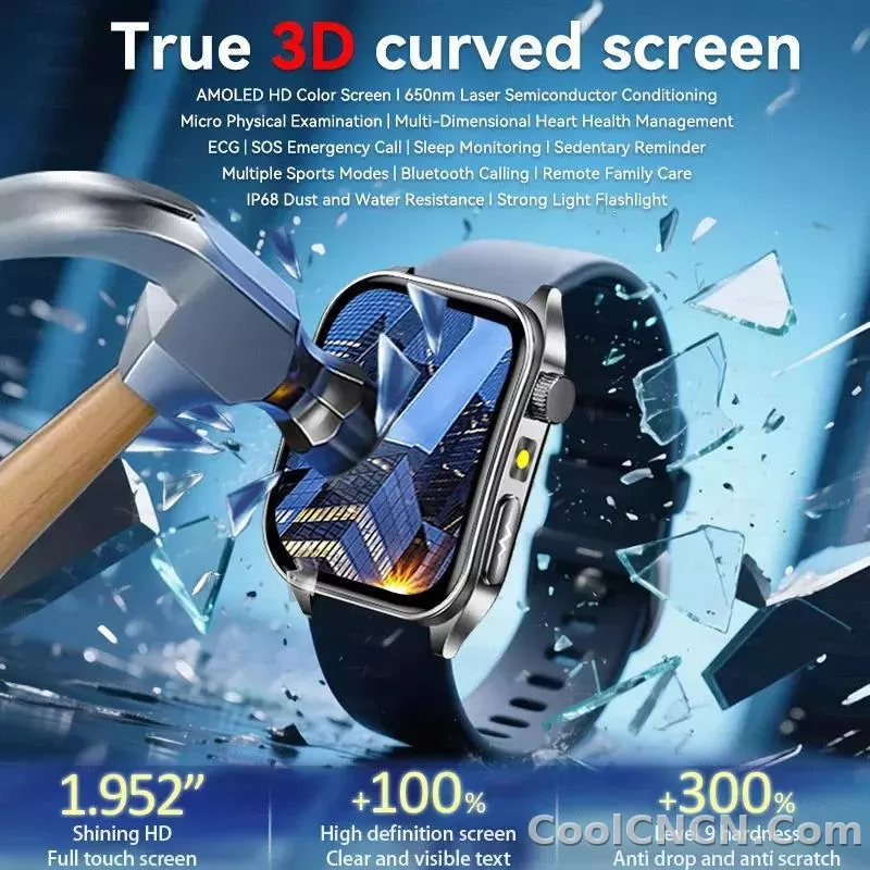 CoolWiz New Laser Therapy Smart Watch, ECG+PPG, Men’s 3D Curved Design, Sapphire Glass, Blood Pressure, Uric Acid, Lipids Monitoring, Sports smartwatch for outdoor activities and daily use - detail