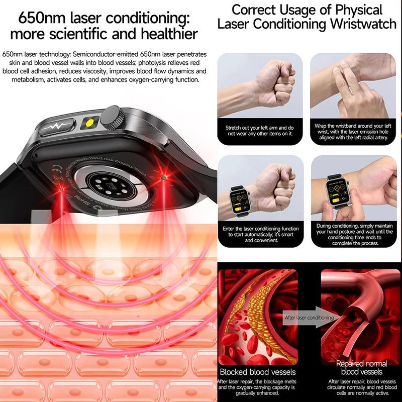 CoolWiz New Laser Therapy Smart Watch, ECG+PPG, Men’s 3D Curved Design, Sapphire Glass, Blood Pressure, Uric Acid, Lipids Monitoring, Sports smartwatch for outdoor activities and daily use - gallery