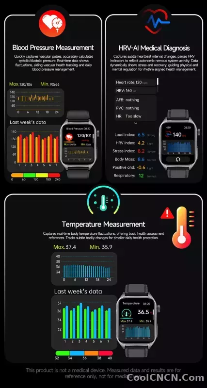 CoolWiz New Laser Therapy Smart Watch, ECG+PPG, Men’s 3D Curved Design, Sapphire Glass, Blood Pressure, Uric Acid, Lipids Monitoring, Sports smartwatch for outdoor activities and daily use - detail