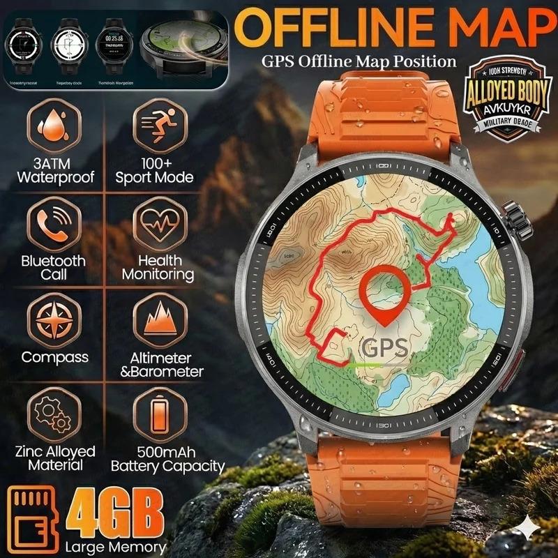 CoolWiz Smartwatch with built-in GPS, offline maps, 4GB memory, 3ATM water resistance, 500mAh battery, compass, call making, sports swimming band for outdoor activities and everyday use - gallery