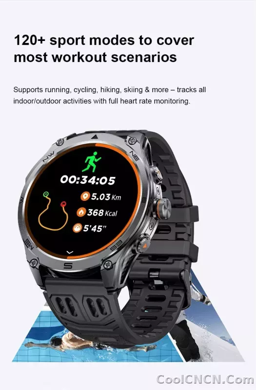CoolWiz 025 Professional Sports Smart Watch, Military-Grade, Dual-Band GPS Positioning for Men, 10 ATM Water Resistance, 1000 mAh Battery, Compass Bracelet, Compatible with iOS—Ideal for Outdoor Sports and Everyday Use - detail