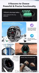 CoolWiz 025 Professional Sports Smart Watch, Military-Grade, Dual-Band GPS Positioning for Men, 10 ATM Water Resistance, 1000 mAh Battery, Compass Bracelet, Compatible with iOS—Ideal for Outdoor Sports and Everyday Use - view 12