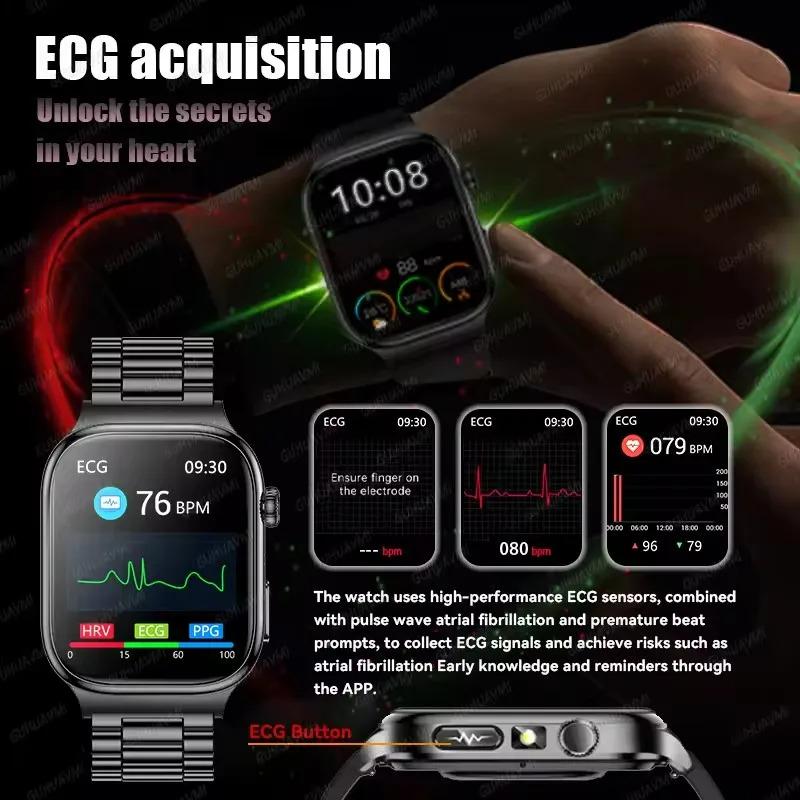 CoolWiz Health Blood Pressure ECG + PPG Monitor Smartwatch for Men — uric acid, blood fat, five organ monitoring, call capability, health tracker, compatible with iOS, suitable for outdoor sports and daily use - gallery