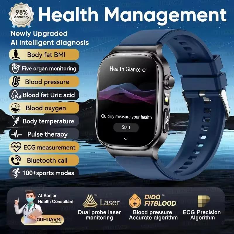 CoolWiz Health Blood Pressure ECG + PPG Monitor Smartwatch for Men — uric acid, blood fat, five organ monitoring, call capability, health tracker, compatible with iOS, suitable for outdoor sports and daily use - gallery