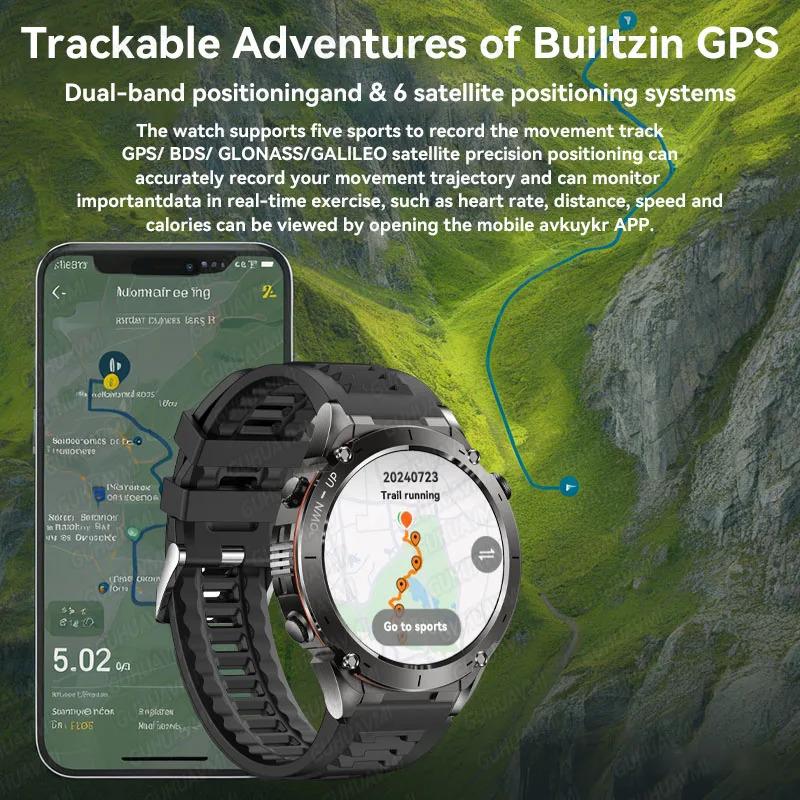 CoolWiz New Outdoor Military Smart Watch for Men with GPS, 3 ATM water resistance, AMOLED sports mode, 730 mAh battery, compass; fitness smartwatch for daily outdoor sports use - gallery