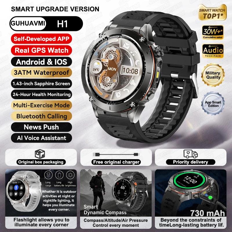 CoolWiz New Outdoor Military Smart Watch for Men with GPS, 3 ATM water resistance, AMOLED sports mode, 730 mAh battery, compass; fitness smartwatch for daily outdoor sports use - gallery