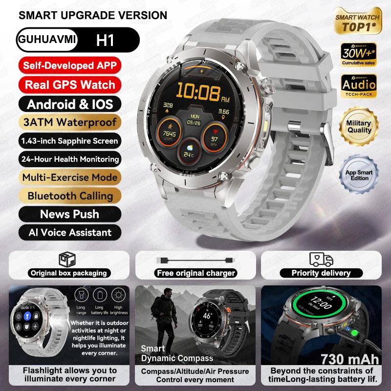 CoolWiz New Outdoor Military Smart Watch for Men with GPS, 3 ATM water resistance, AMOLED sports mode, 730 mAh battery, compass; fitness smartwatch for daily outdoor sports use - gallery