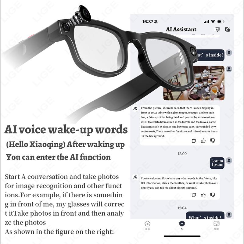 LIGE Smart AI Glasses 500W Pixel Camera Glasses Bluetooth Micro Camera Photography Video Recorder Music Call 270mAh Sunglasses Android Magnetic Water Proof Wearable Wireless