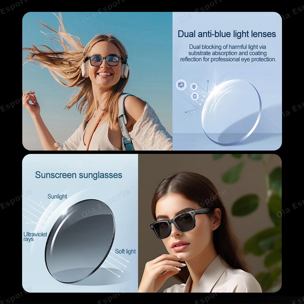 New Smart Glasses Recording Videos AI Photo Recognition Answer Translation Bluetooth Call glasses Outdoor Sports Sunglasses Men Wearable Local Magnetic Bk-Wh