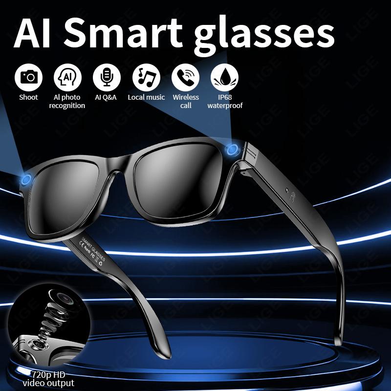 LIGE New AI Smart Glasses Recording Videos Photo Recognition Answer Translation Large Battery Ip65 Waterproof Bluetooth Glasses Button Dustproof Local Magnetic