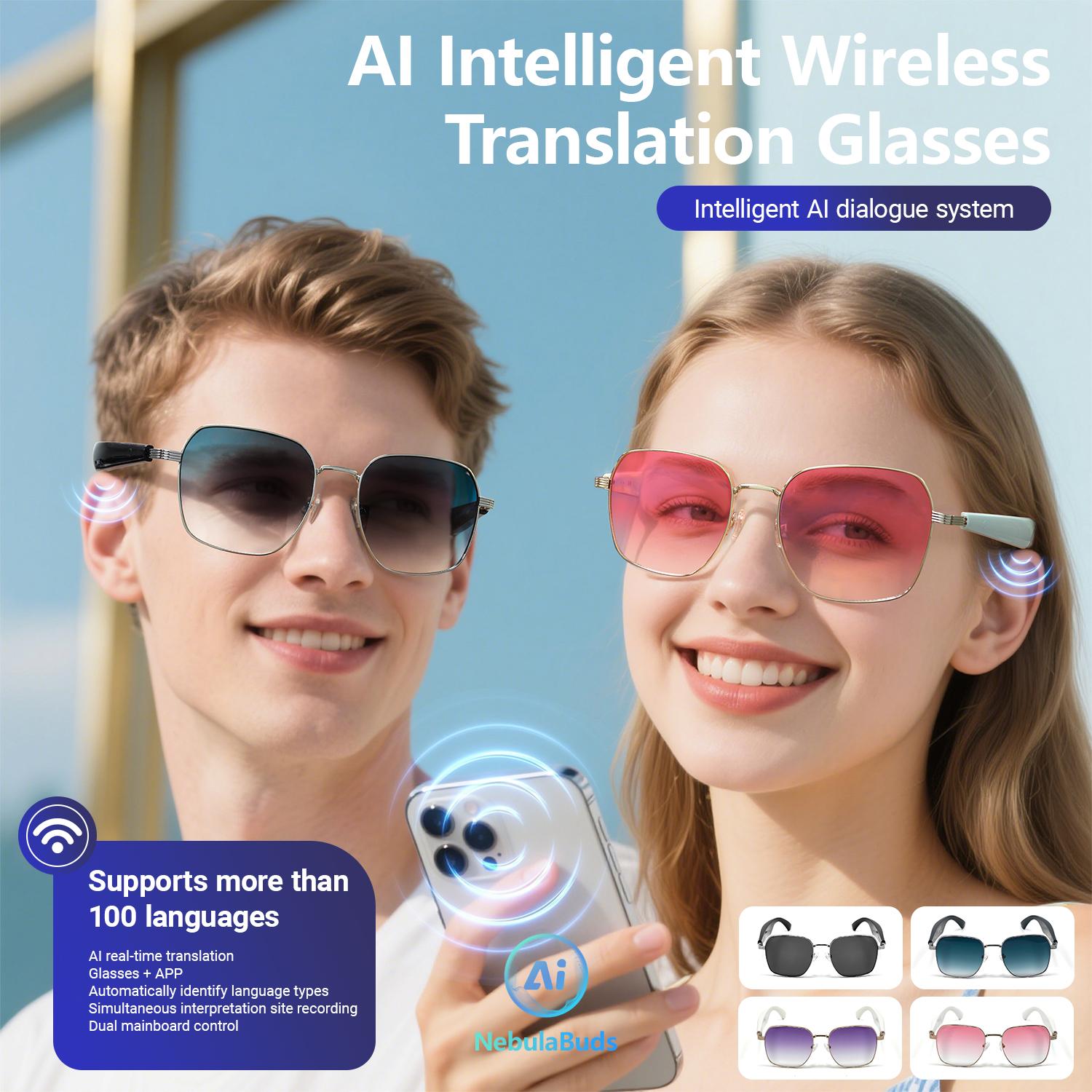 GY200 Smart Glasses 100+ Online Language AI Automatic Dialogue Translation Bluetooth Glasses With Speaker Sports UV Protection Magnetic Water Proof Wireless Android Device Remote Wearable Chargeable Pink