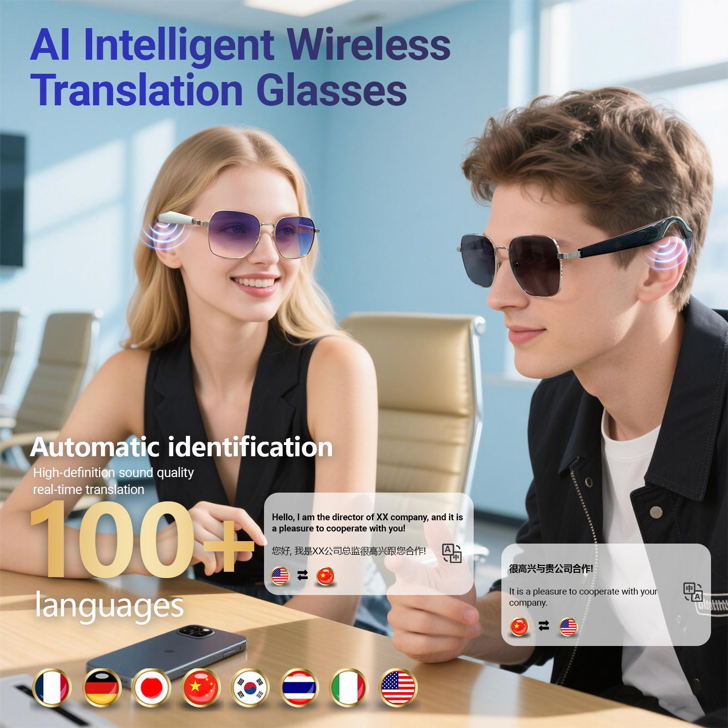 GY200 Smart Glasses 100+ Online Language AI Automatic Dialogue Translation Bluetooth Glasses With Speaker Sports UV Protection Magnetic Water Proof Android Device Remote Wearable Wireless Chargeable Pink