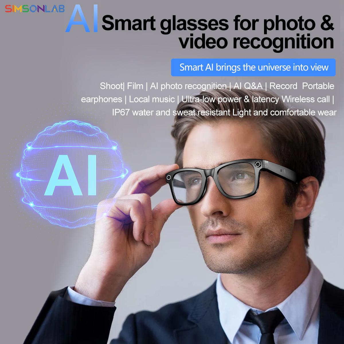 2025 New AI Interaction Smart Glasses With Camera Photo Video Record Translation Music Smart Sunglasses Bluetooth Call Headphone Wearable