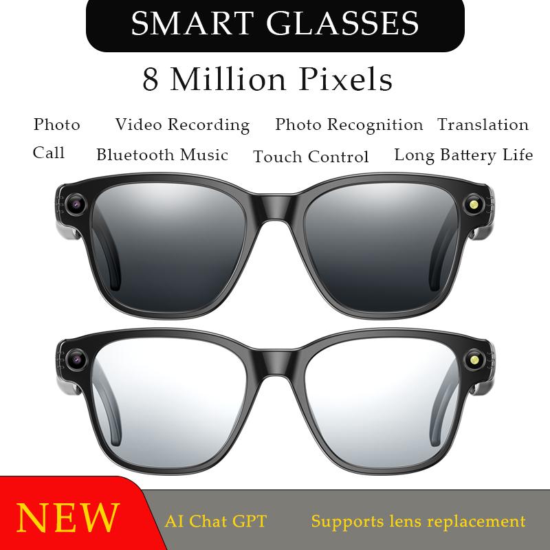 AI Camera Smart Glasses Bluetooth For Men Women with transation headphone with Speaker,Camera Glasses For Travel Meeting