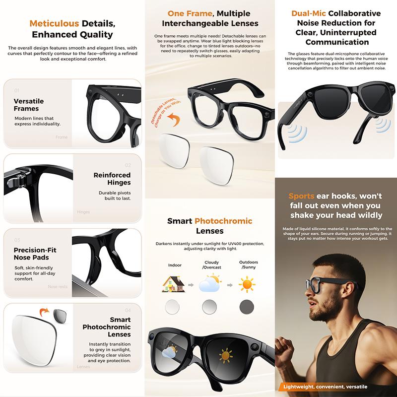 2026 New Smart Glasses with Camera Video Recording AI Photo Recognition Bluetooth Call Voice Translation Sunglasses Men Women