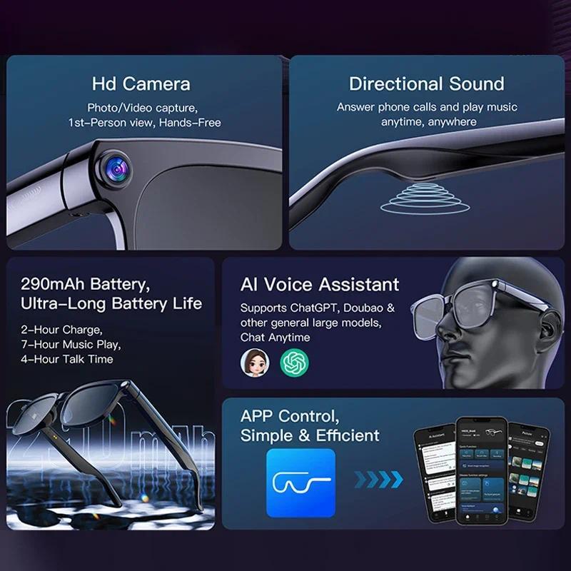 2026 New Men AI Smart Glasses 800W Camera Color-Changing Translation Glasses Waterproof Call Photo Video Recording Sunglasses