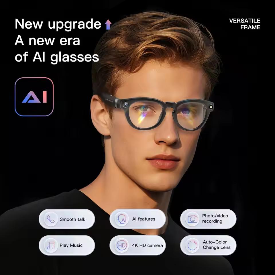 2026New 8K HD 800W Pixel Camera AI Smart Glasses Men Bluetooth Call 4GB WIFI Transmission Music Player Translation Glasses Women