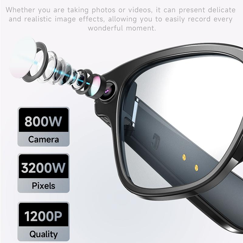 Bluetooth Smart Glasses 8MP Camera Glasses Anti-shake 1200P HD Video Record Music Play Voice Call Glasses Translation AI Glasses