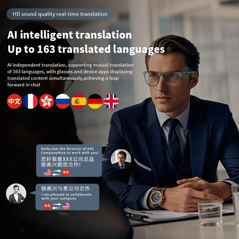 New AI Intelligent Translator Bluetooth Smart Glasses Men 163 Language Automatic Dialogue Translation Bluetooth Sunglasses Women