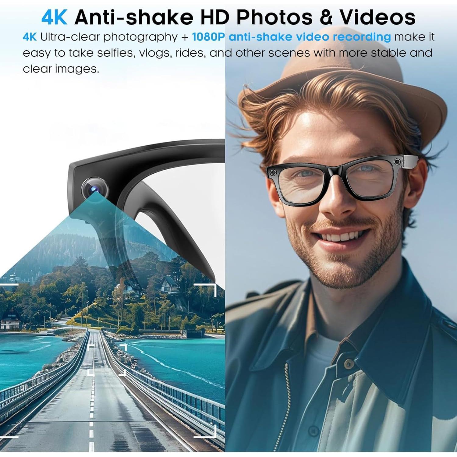 New Smart Glasses 8MP HD Camera AI Glasses Camera Photo Video Recording Translation Waterproof Anti-blue Camera Glasses Man Wome