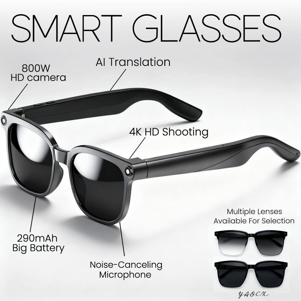 2026 AI Smart Glasses with 8MP Camera Video Recording 100+ Languages Translation Bluetooth Call Music Play Sunglasses Men Women