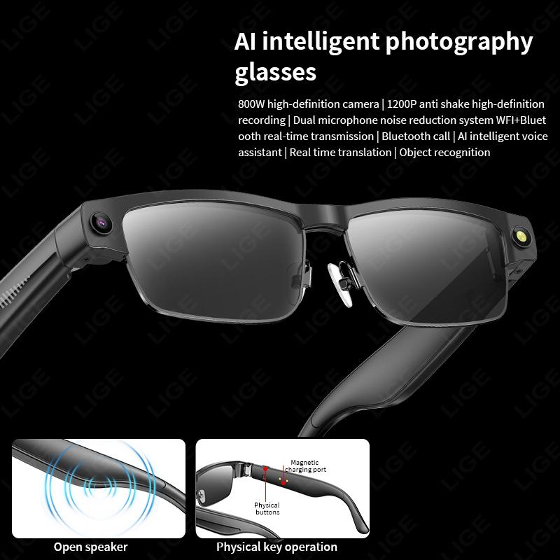 Sunglasses Smart Glasses 8 Million Pixels Recording Videos AI Photo Recognition Answer Translation 270mAh Bluetooth Glasses New - gallery