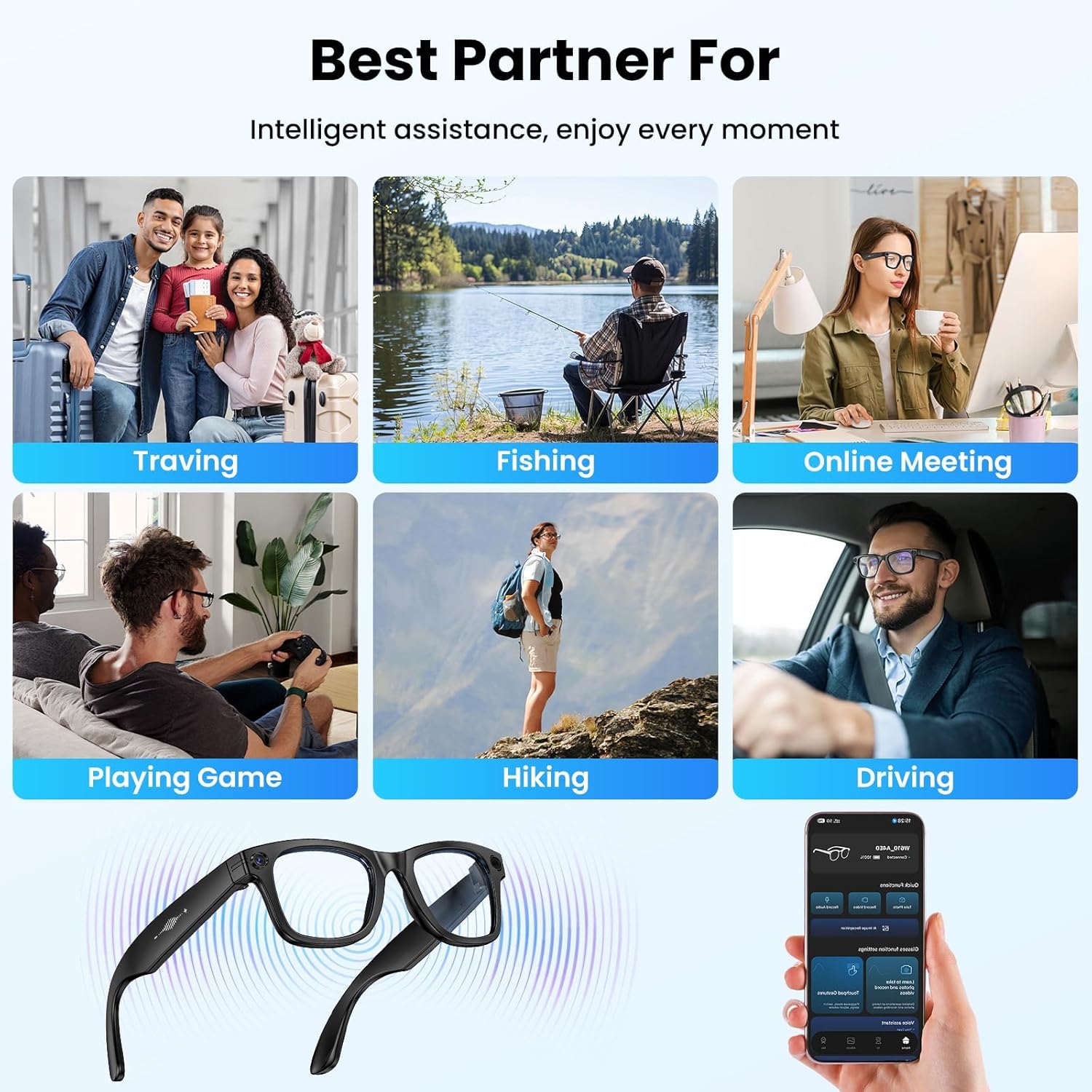 800W Camera Smart Glasses with 32GB Memory Sunglasses Mini Camera Video Translation Bluetooth Call Anti-blue Glasses Man Women - gallery