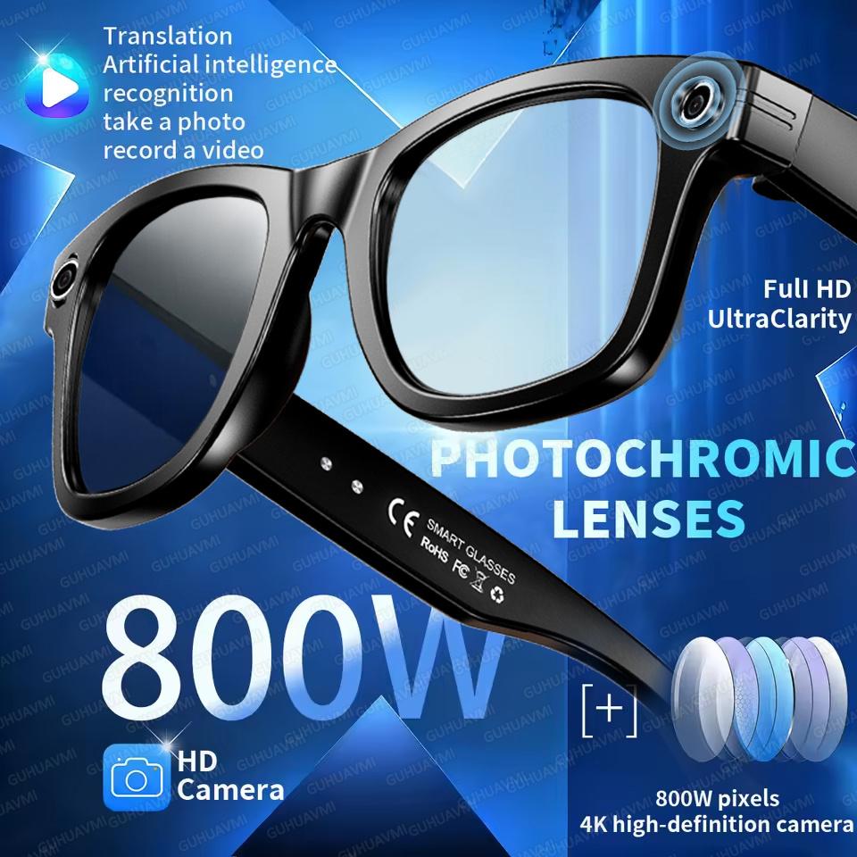 800W Camera Smart Glasses with 32GB Memory Sunglasses Mini Camera Video Translation Bluetooth Call Anti-blue Glasses Man Women
