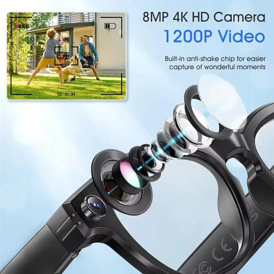 New4K Ultra HD AI Glasses Men Chat IP65 Waterproof Voice Assistant AI Transmission 800W Camera Bluetooth Call Smart Glasses 2025