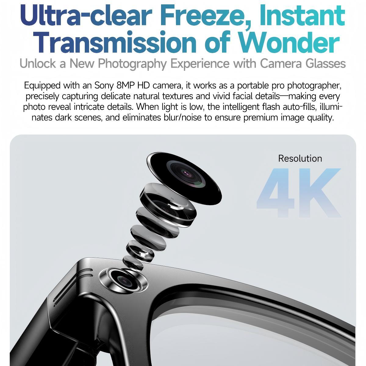 8MP camera smart glasses with 1080P HD video recording, 4K resolution, metal semi-rimless design, photochromic lenses - gallery
