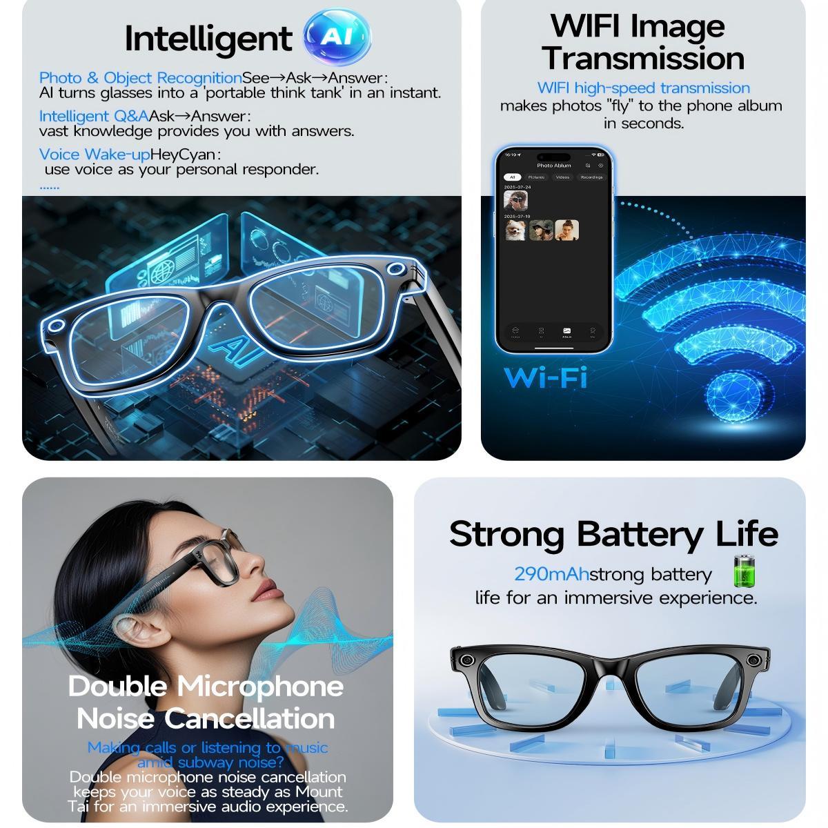 8MP camera smart glasses with 1080P HD video recording, 4K resolution, metal semi-rimless design, photochromic lenses - gallery