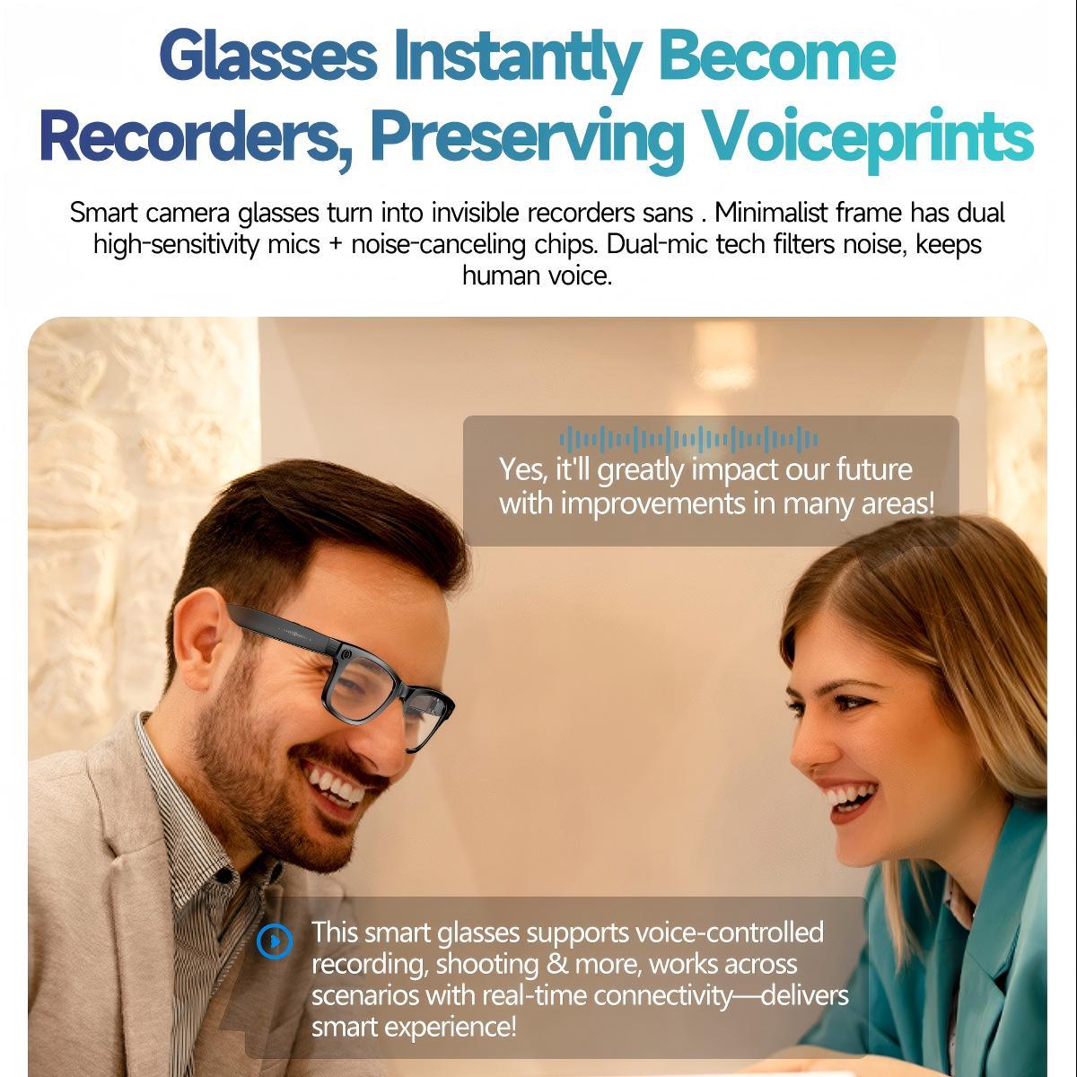 8MP camera smart glasses with 1080P HD video recording, 4K resolution, metal semi-rimless design, photochromic lenses - gallery