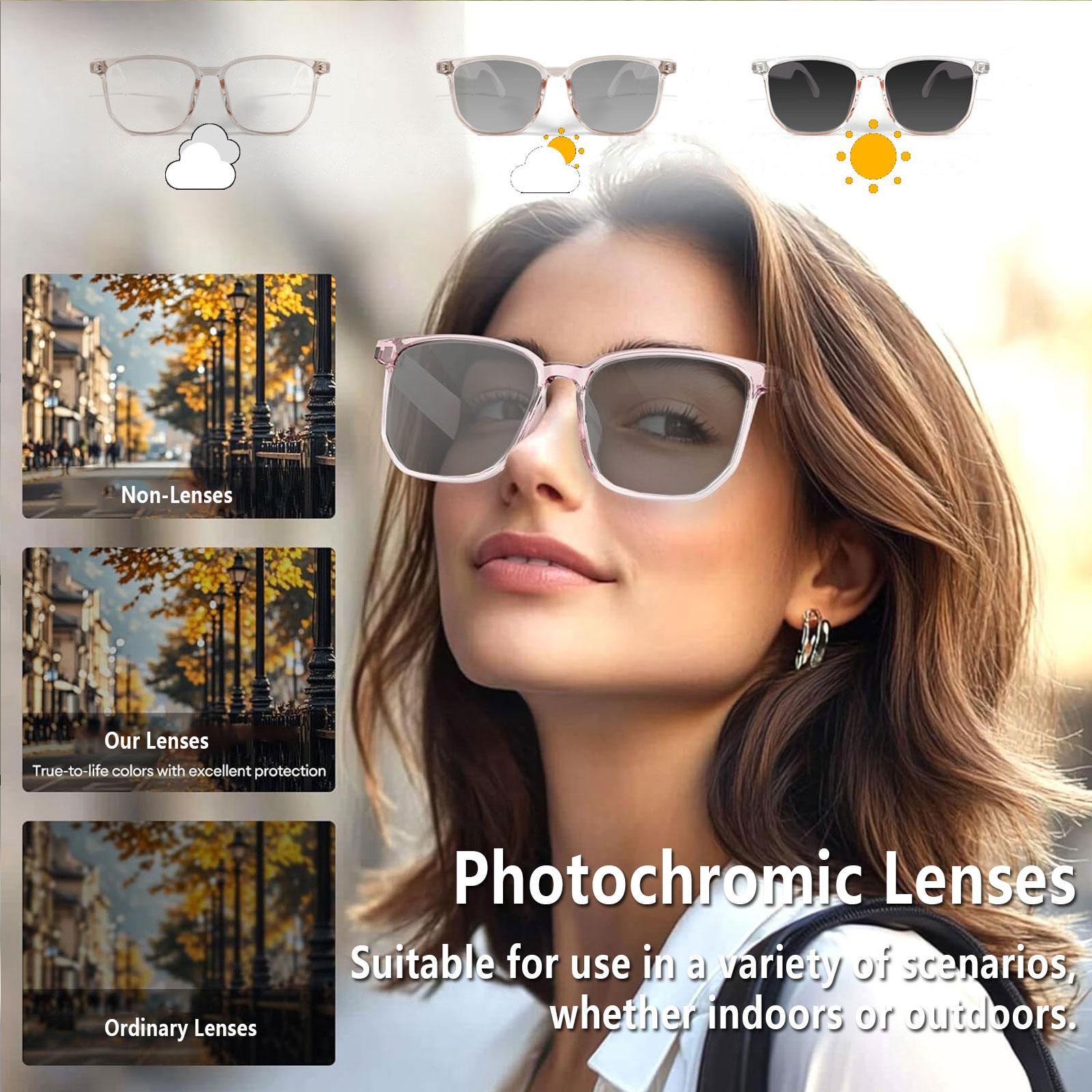 Smart AI translation audio glasses, real-time app translation in over 160 languages, light-sensitive color-changing lenses - gallery