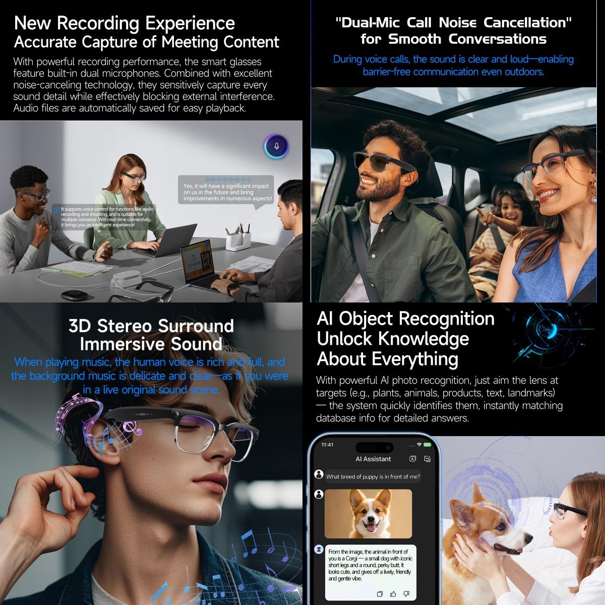 AI Smart Glasses 800W Pixel 4K HD Camera Photo Video Recording Sunglasses Bluetooth Call Voice Assistant AI Translation glasses - gallery