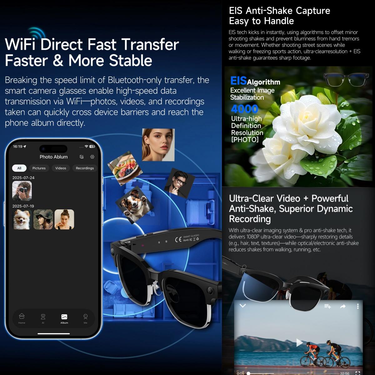 AI Smart Glasses 800W Pixel 4K HD Camera Photo Video Recording Sunglasses Bluetooth Call Voice Assistant AI Translation glasses - gallery