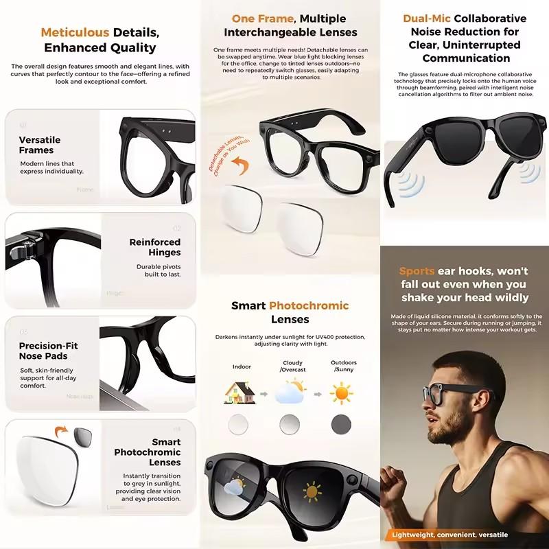 2026 New 800W Camera Smart Glasses  Video Recording 120+language Translation 3600mAh Battery WIFI Transmission Call Sunglasses - gallery