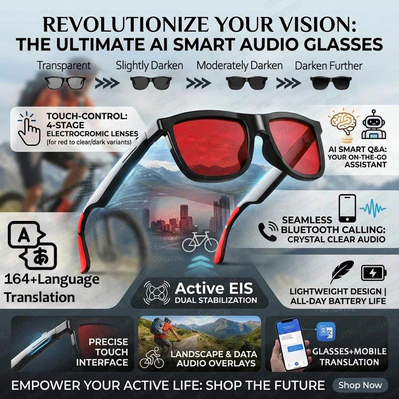 CoolWiz Smart Glasses — Touch Control, Electrochromic AI, Male/Female Options, AI Voice (ChatGPT), Supports 164+ Languages for Video Calls and Translation, Waterproof, Suitable for Outdoor Sports and Daily Use - gallery