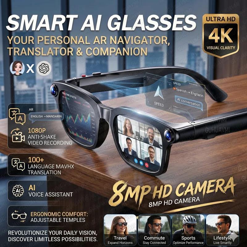 CoolWiz Smart Sports Glasses for Men – New Business Model, 8MP Camera, Anti-Shake, 100+ Language Translations via ChatGPT AI Assistant, POV Video Glasses, AI Glasses for Outdoor Sports and Daily Use - gallery