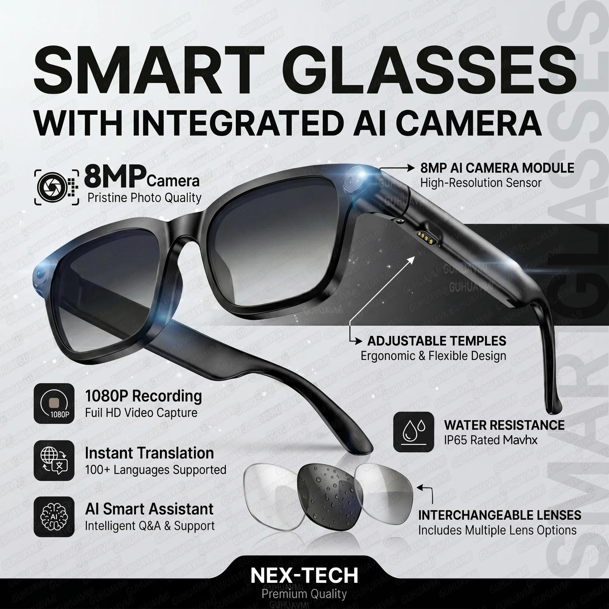 CoolWiz Smart Sports Glasses for Men – New Business Model, 8MP Camera, Anti-Shake, 100+ Language Translations via ChatGPT AI Assistant, POV Video Glasses, AI Glasses for Outdoor Sports and Daily Use - gallery