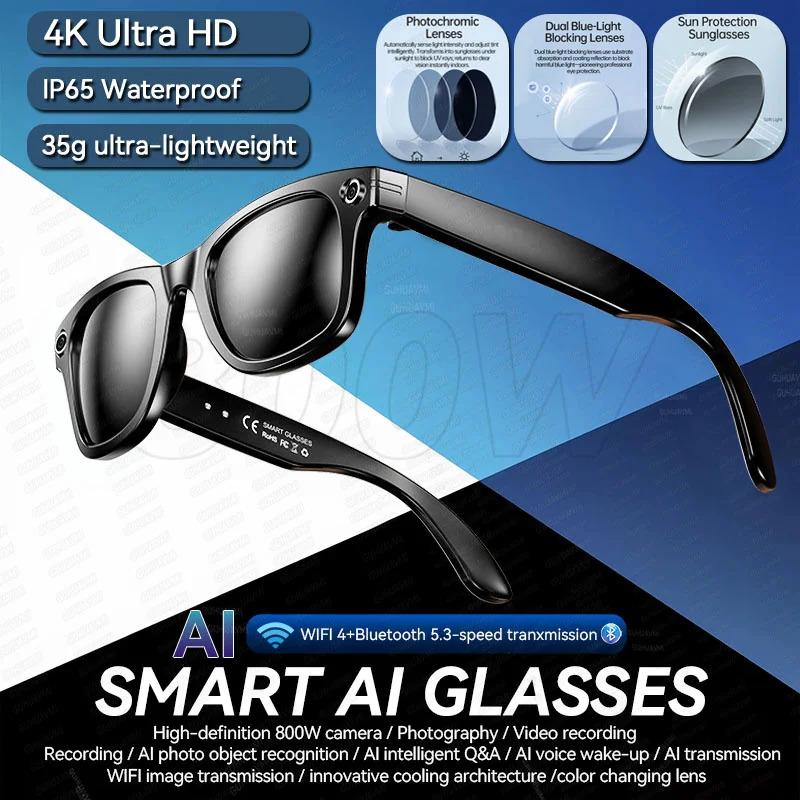 CoolWiz New4K Ultra HD AI Glasses for Men, Chat Function, IP65 Waterproof, AI Voice Assistant, 800W Camera, Bluetooth Calling Smart Glasses for Outdoor Sports and Daily Use - gallery