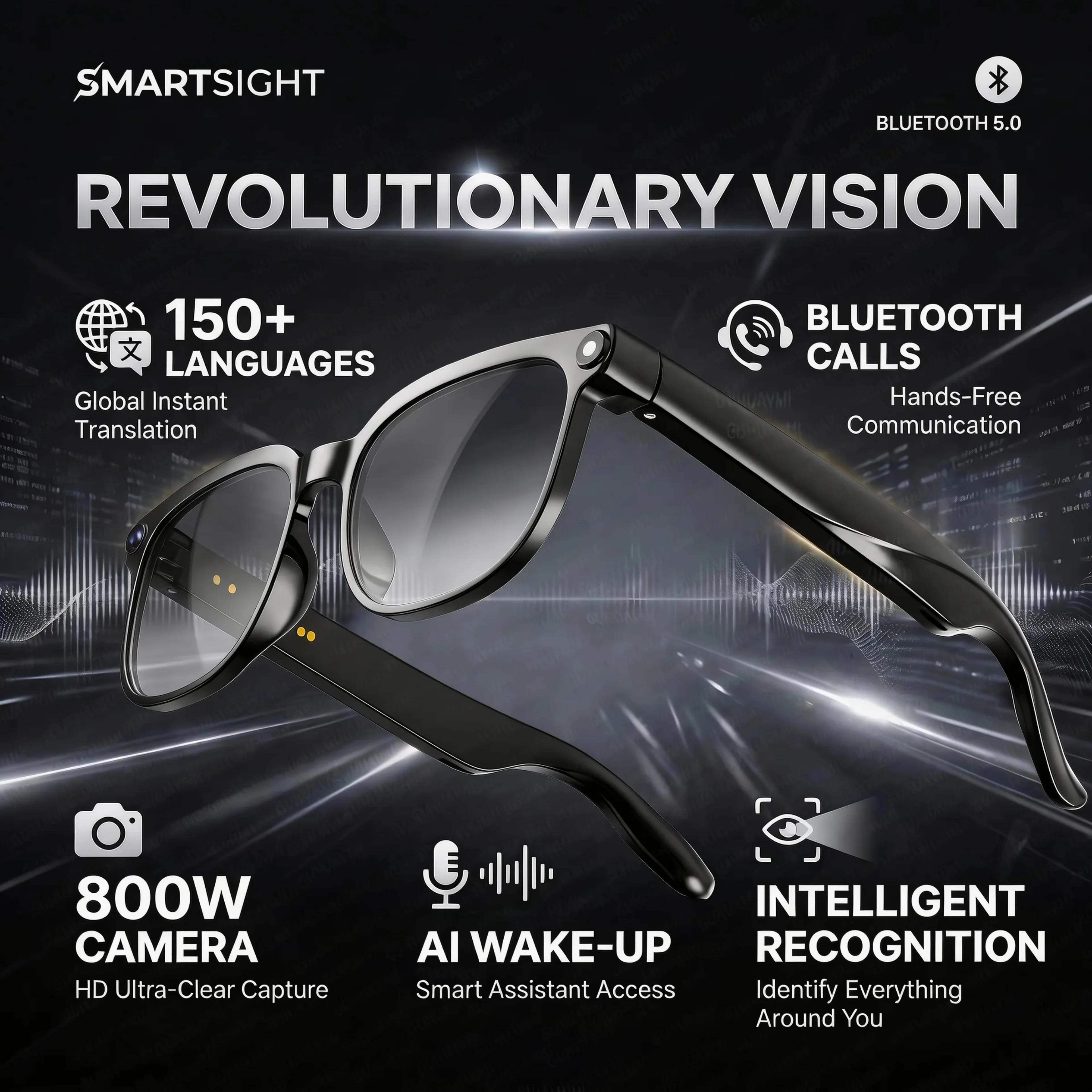CoolWiz AI Smart Glasses for New Vlog, 1080p HD video recording, ChatGPT call support, Bluetooth calling, 100+ music players, translation features, black glasses for men, suitable for outdoor sports and everyday use - gallery